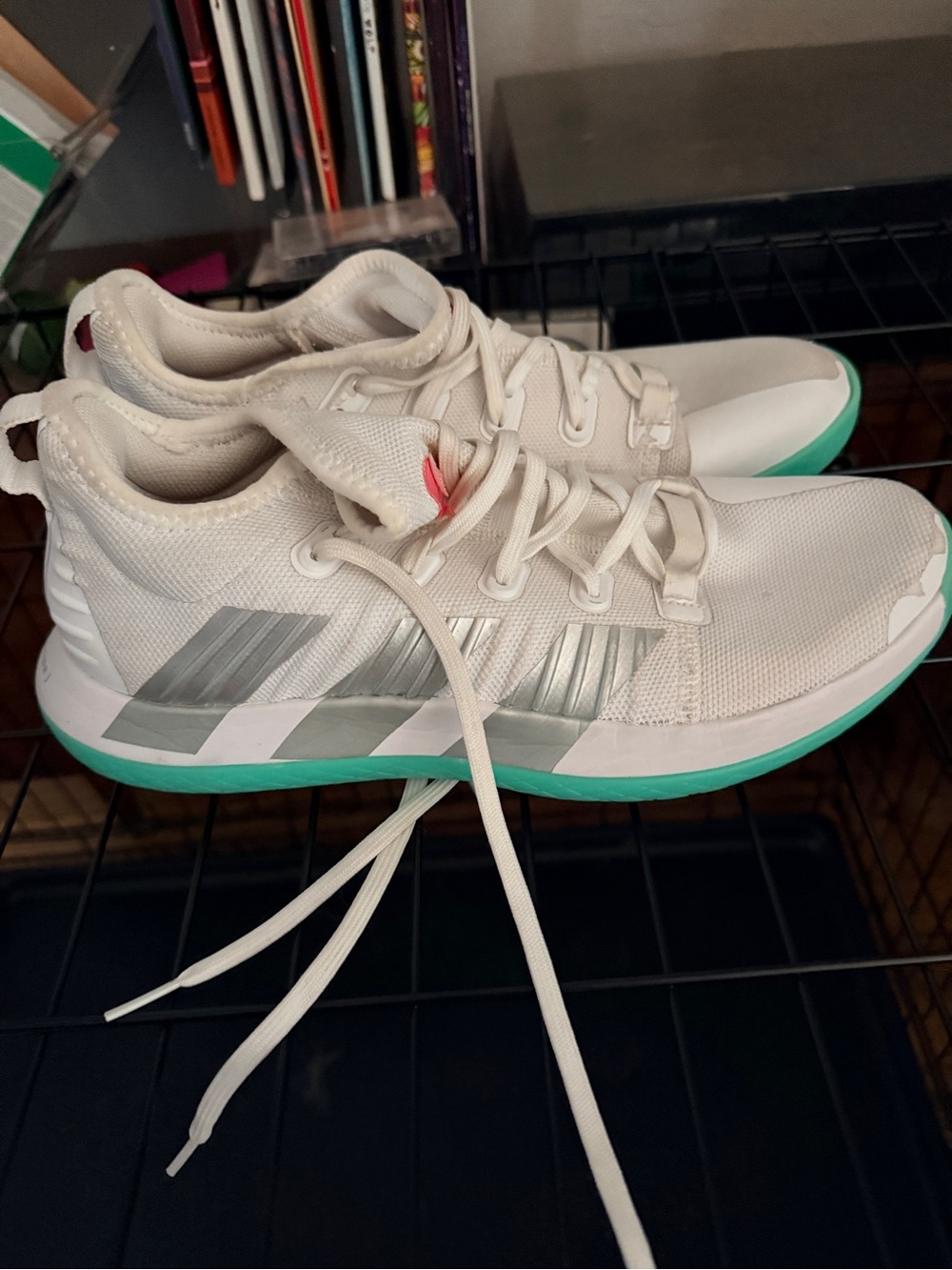 adidas White Athletic Shoes with Mint Green Sole
